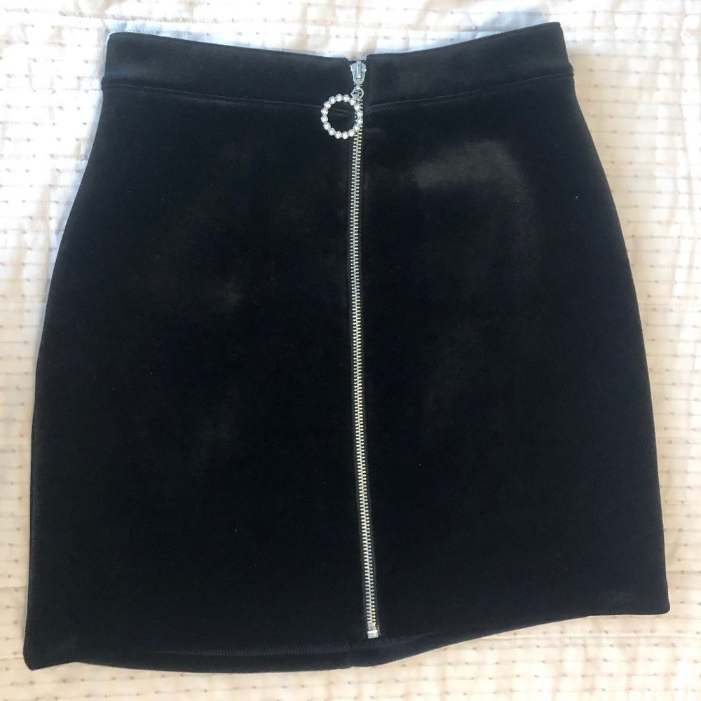 Black Velvet Zip Up Skirt